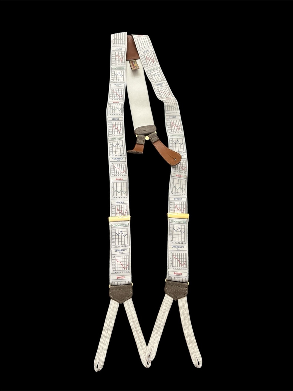 Trafalgar stock market Patterned White Leather-Trim Suspenders